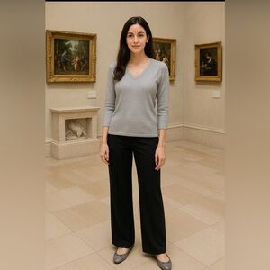 🩶Bradley by Bradley Bayou silk metallic v-neck sweater silver gray,3/4 sleeves.